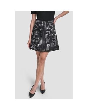 DKNY Front Zip Abstract Jacquard Miniskirt - Black