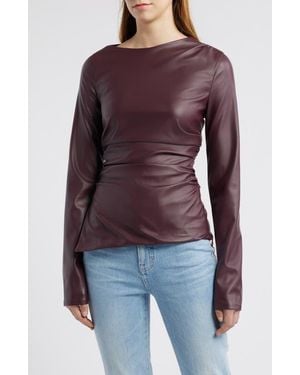 Mistress Rocks Faux Leather Asymmetric Split Hem Top - Red