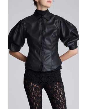 Kenneth Cole Faux Leather Snap Front Shirt - Black