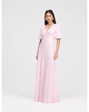 Ghost Arabella Angel Sleeve Satin Maxi Dress - Pink