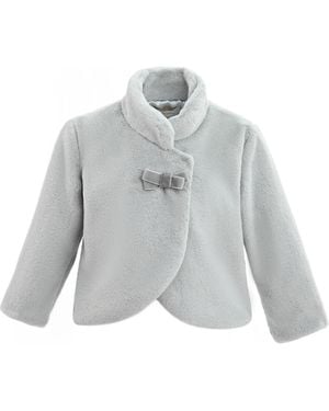Tulle Bow Collar Plush Coat - Gray