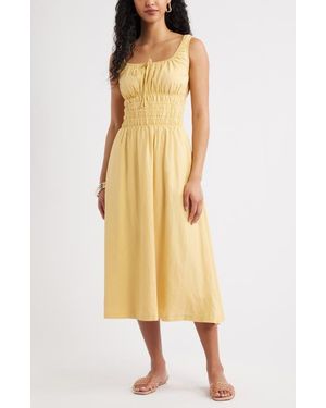 Open Edit Smocked Waist Midi Dress - Yellow