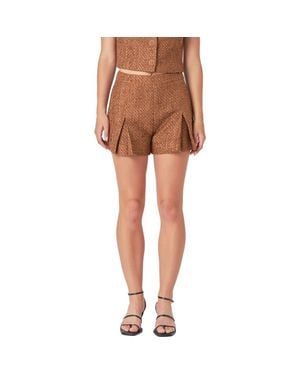 Endless Rose Pleated Tweed Shorts - Brown