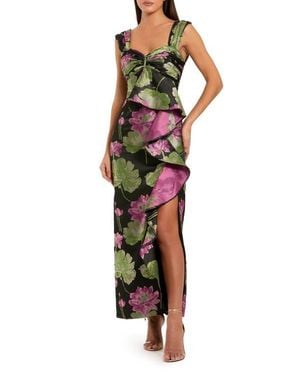 Mac Duggal Brocade Cap Sleeve Ruffle Ankle Dress - Multicolor