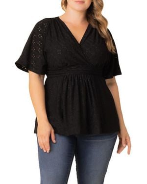 Kiyonna Sunny Day Eyelet Wrap Top - Black