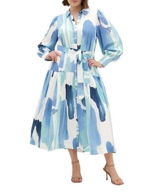 City Chic Ezra Print Midi Shirtdress - Blue