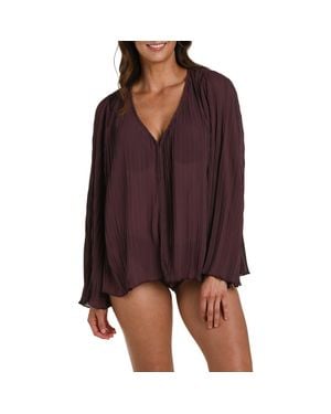 La Blanca Sunbeams Pleat Cover-Up Shirt - Purple