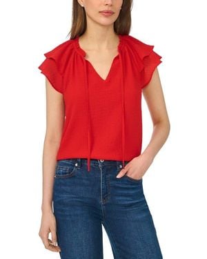 Cece Fluttery Sleeve Tie Neck Top - Red