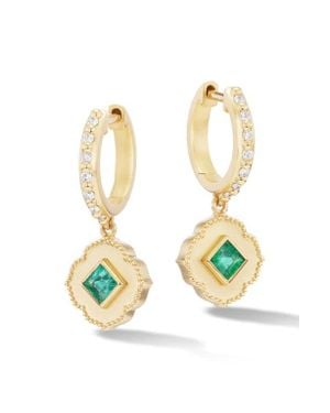 Orly Marcel Lotus Emerald & Diamond Huggie Hoop Earrings - White