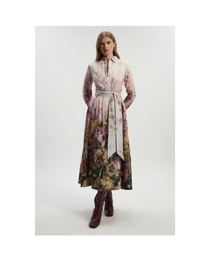 Karen Millen Embroidered Balloon Sleeve Maxi Dress in Natural | Lyst