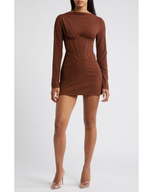 Mistress Rocks Long Sleeve Corset Minidress - Brown