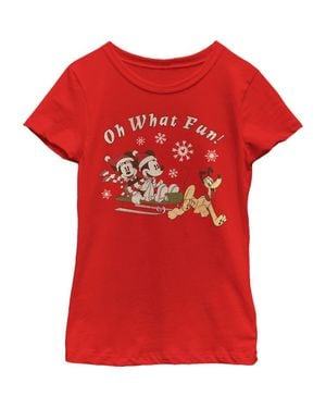 Mickey & Friends Girl's Oh What Fun Sled Graphic T-Shirt - Red