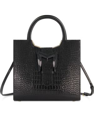 Mac Duggal Crocodile Leather Buckle Detail Medium Tote Bag - Black