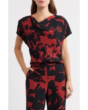 Anne Klein Floral Cowl Neck Top - Red