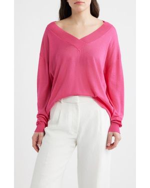DELUC Cefalonia Drop Shoulder Semisheer Cotton Blend Sweater - Red