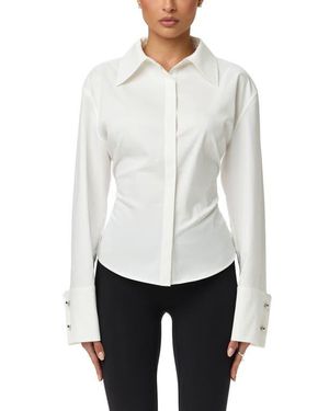 Naked Wardrobe Poplin Lace-Up Button-Up Shirt - White