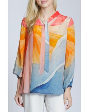 Apny Print Tie Neck Top - Multicolor