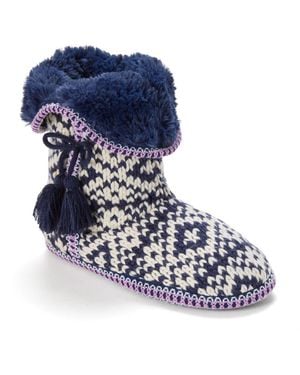 Dearfoams Becky Knit Bootie Slippers - Blue