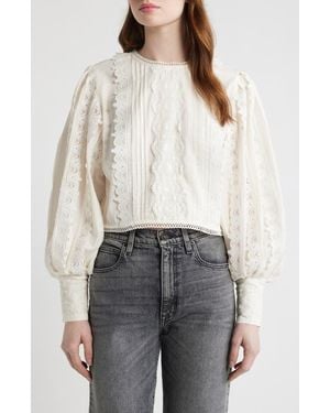 AllSaints Hart Lace Embroidered Bishop Sleeve Top - White