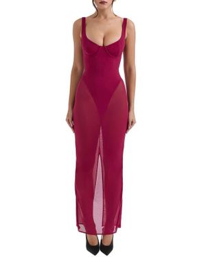 House Of Cb Gabbi Ruffle Mesh High-Low Cocktail Dress in Red | Lyst