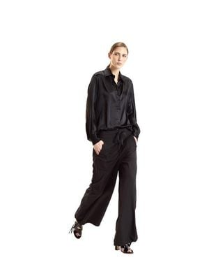 Cynthia Rowley Tuxedo Stripe Wide Leg Pants - Black