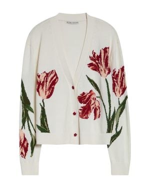 Alice + Olivia Bradley Intarsia Floral Cotton Blend Cardigan - White