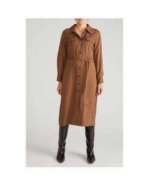 UNIVERSAL STANDARD Cooling Long Sleeve Stretch Cupro Blend Shirtdress - Brown