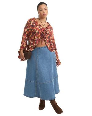 June + Vie Fit-And-Flare Denim Midi Skirt - Blue