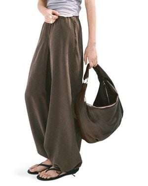 Mango Elastic Waist Baggy Wide Leg Pants - Brown