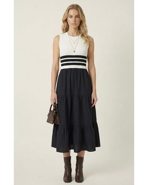 Modenaire Striped Knit Tiered Midi Dress - Natural