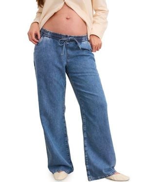 HATCH The Drapey Denim Wide Leg Pant - Blue