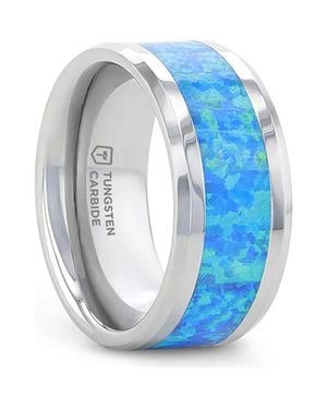 Larson Jewelers Quasar Tungsten Wedding Band With Opal Inlay - Blue
