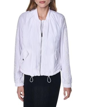 DKNY Logo Trim Nylon Bomber Jacket - White
