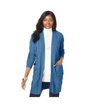 Jessica London Cable Duster Sweater - Blue