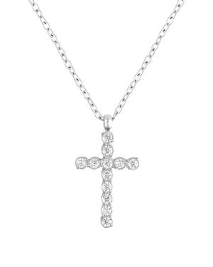 BEN ONI Dainty Bezel Cubic Zirconia Cross Necklace - White