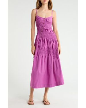 Damson Madder Lyra Sleeveless Shirred Midi Sundress - Purple