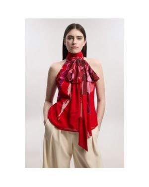 Karen Millen Tie Neck Sleeveless Top - Red