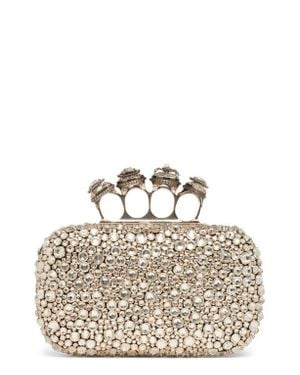 McQueen Spider Crystal Knuckle Box Clutch - Metallic