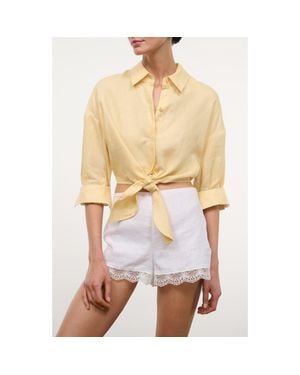 STAUD Lisa Tie Front Linen Button-Up Top - Natural