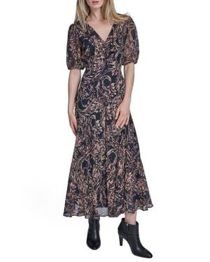 BCBGMAXAZRIA Abstract Floral Metallic Thread Open Back Dress - Multicolor