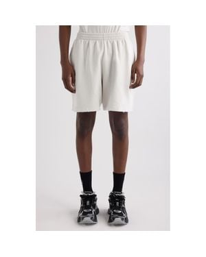 Balenciaga Distressed Logo Embroidered Sweat Shorts - White