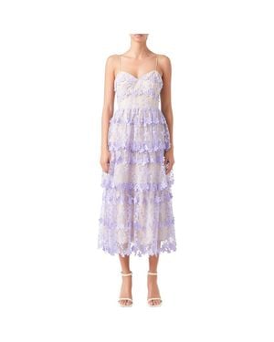 Endless Rose Floral Embroidered Tiered Lace Midi Dress - Purple