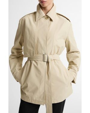 Vince Cotton Blend Short Trench Coat - Natural