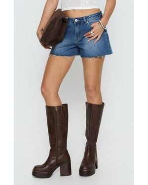 Princess Polly Mackenza Raw Hem Mid Rise Denim Shorts - Blue