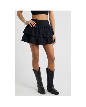 BP. Tiered Ruffle Cotton Miniskort - Blue