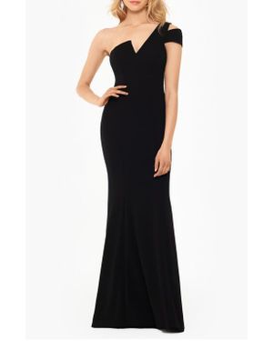 Betsy & Adam One-shoulder Scuba Crepe Gown - Black