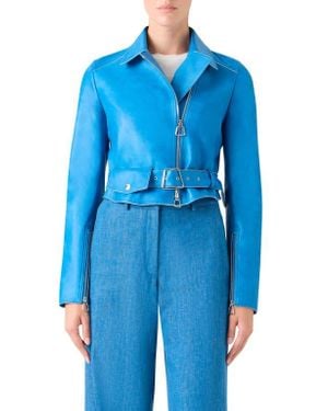 Akris Avril Lambskin Leather Biker Jacket - Blue