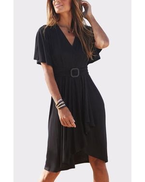 Lascana Belted Asymmetrical Dress - Black