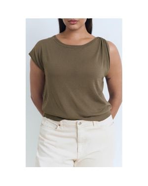 Mango Gathered Hardware Knit Top - Green
