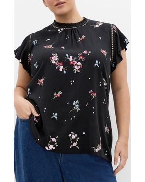 City Chic Petal Bouquet Print Woven Shirt - Black